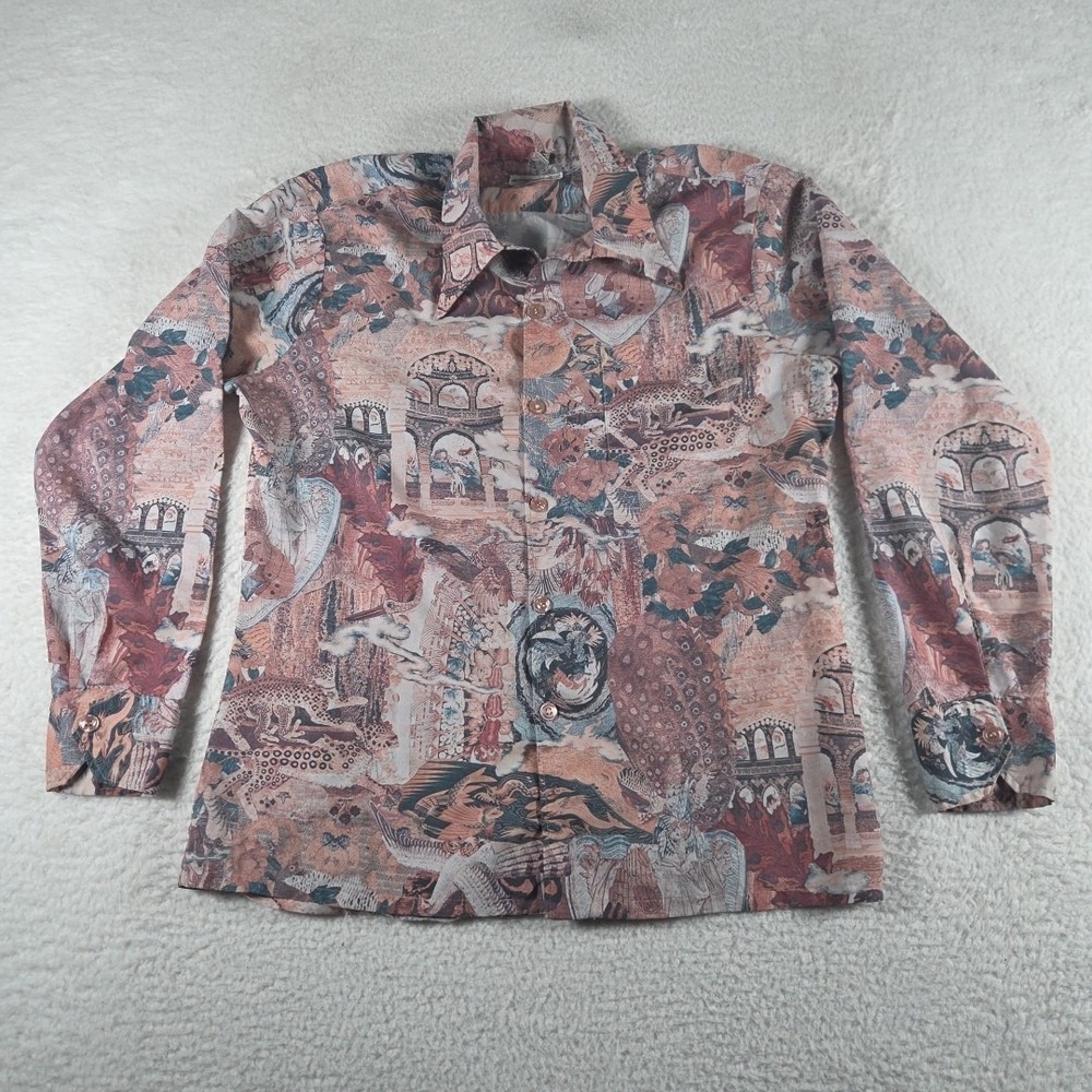 Vintage Spire California Mens Button Up Shirt Size‎ Large Pink Animals Floral